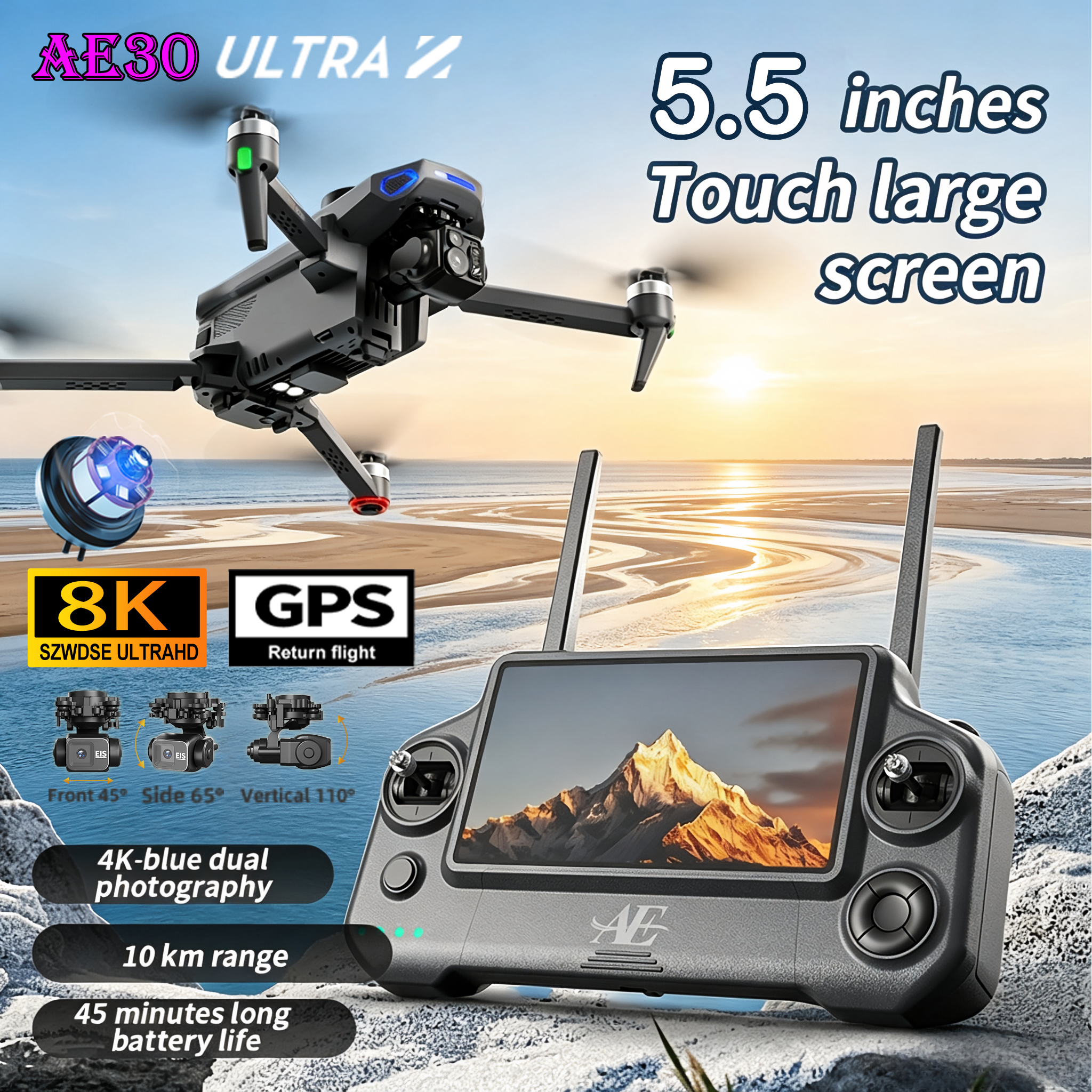 Drone Multispectral - NOVO Drone AE30 Ultra com GPS,